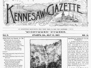 Cover page of the July 15, 1887 edition of the Kennesaw Gazette featuring a story on Amicalola Falls
